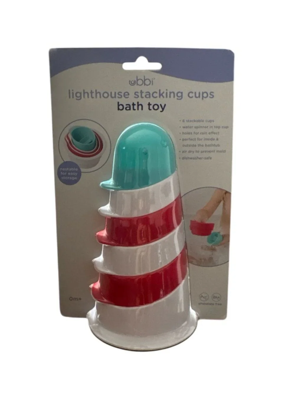 Ubbi Lighthouse Stacking Cups Bath Toy 6 Stackable Cups Dishwasher Safe Phthalat